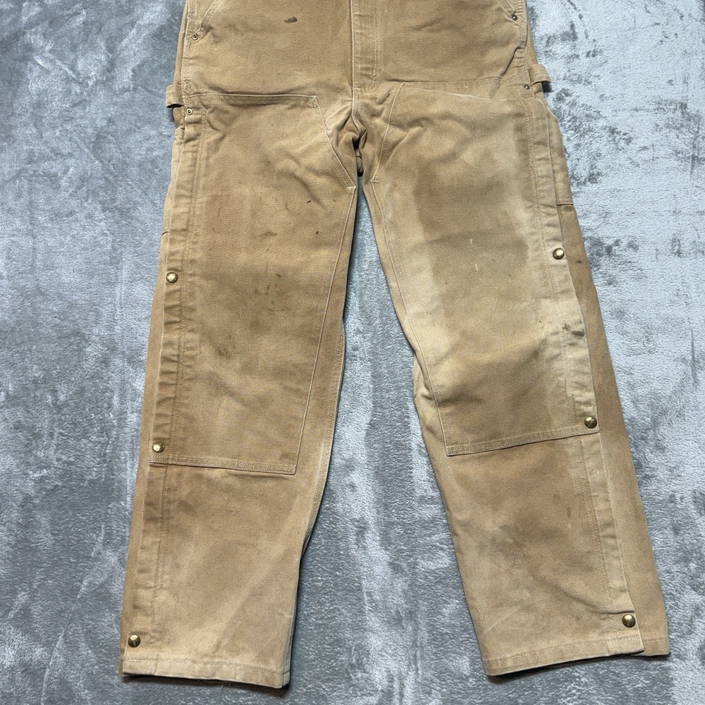 Carhartt Overalls Mens 34x32 Beige Tan Double Knee Canvas Workwear Straight Leg - Picture 5 of 12